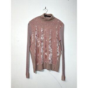 Juicy Couture Women's Pink Peach Metallic Turtleneck Knit‎ Sweater Velvet L